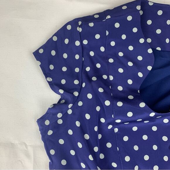 J. Peterman women's size 10 medium silk blue polka dot button up dress - Picture 8 of 12